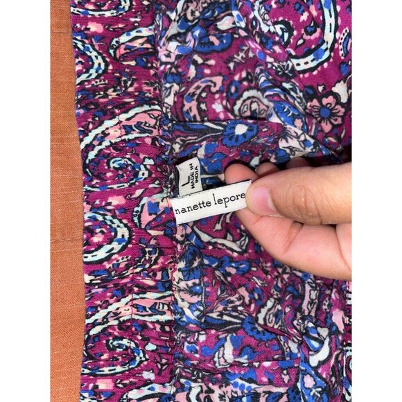 Nanette Lepore Purple & Blue Asymmetrical Paisley Cotton Blend Women's Skirt L - Picture 7 of 10